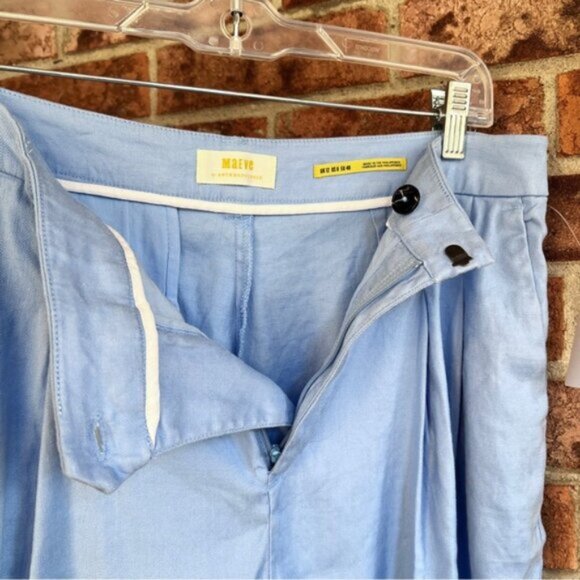 Anthropologie New Maeve Avery Pleated Trouser Shorts Linen Blend Light Blue - Picture 8 of 15